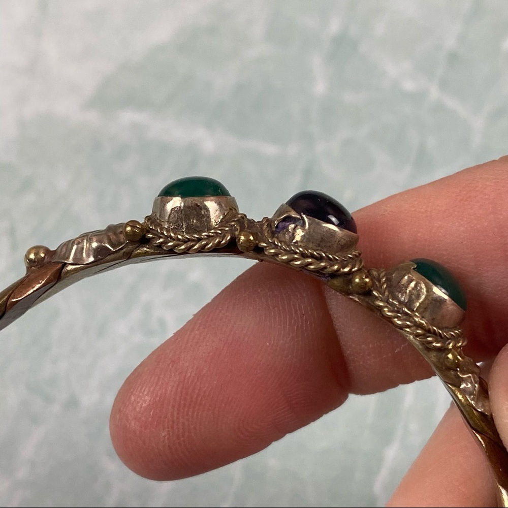 Vintage mix metal bangle bracelet green & purple - Picture 6 of 6